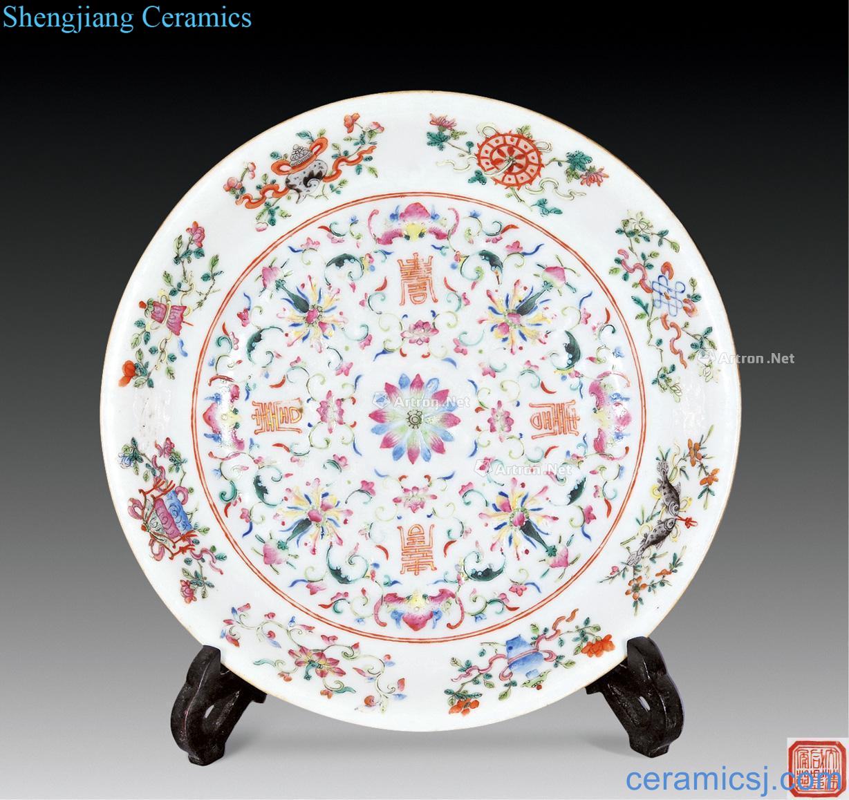 Qing xianfeng Pastel eight auspicious JiShou plate