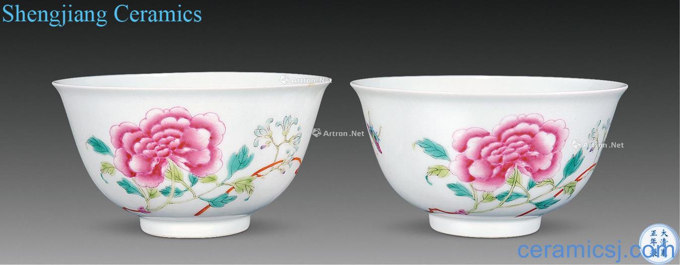Qing yongzheng famille rose flower butterfly bowl (a)