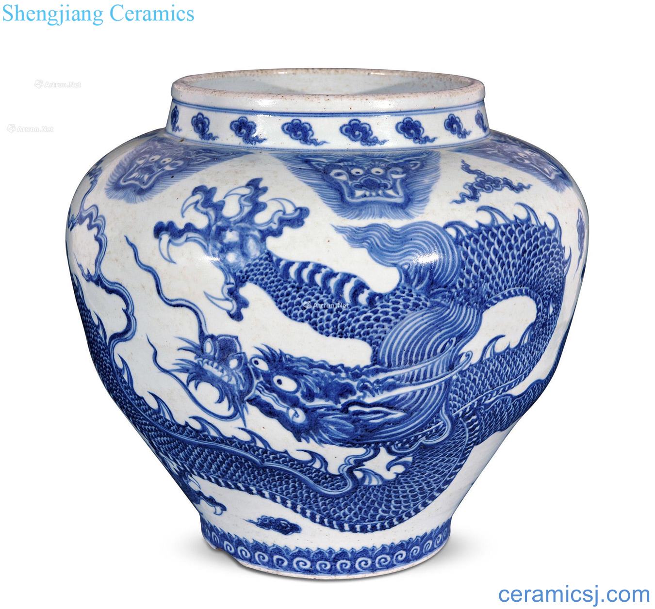 Mid qing Blue and white dragon with five claws