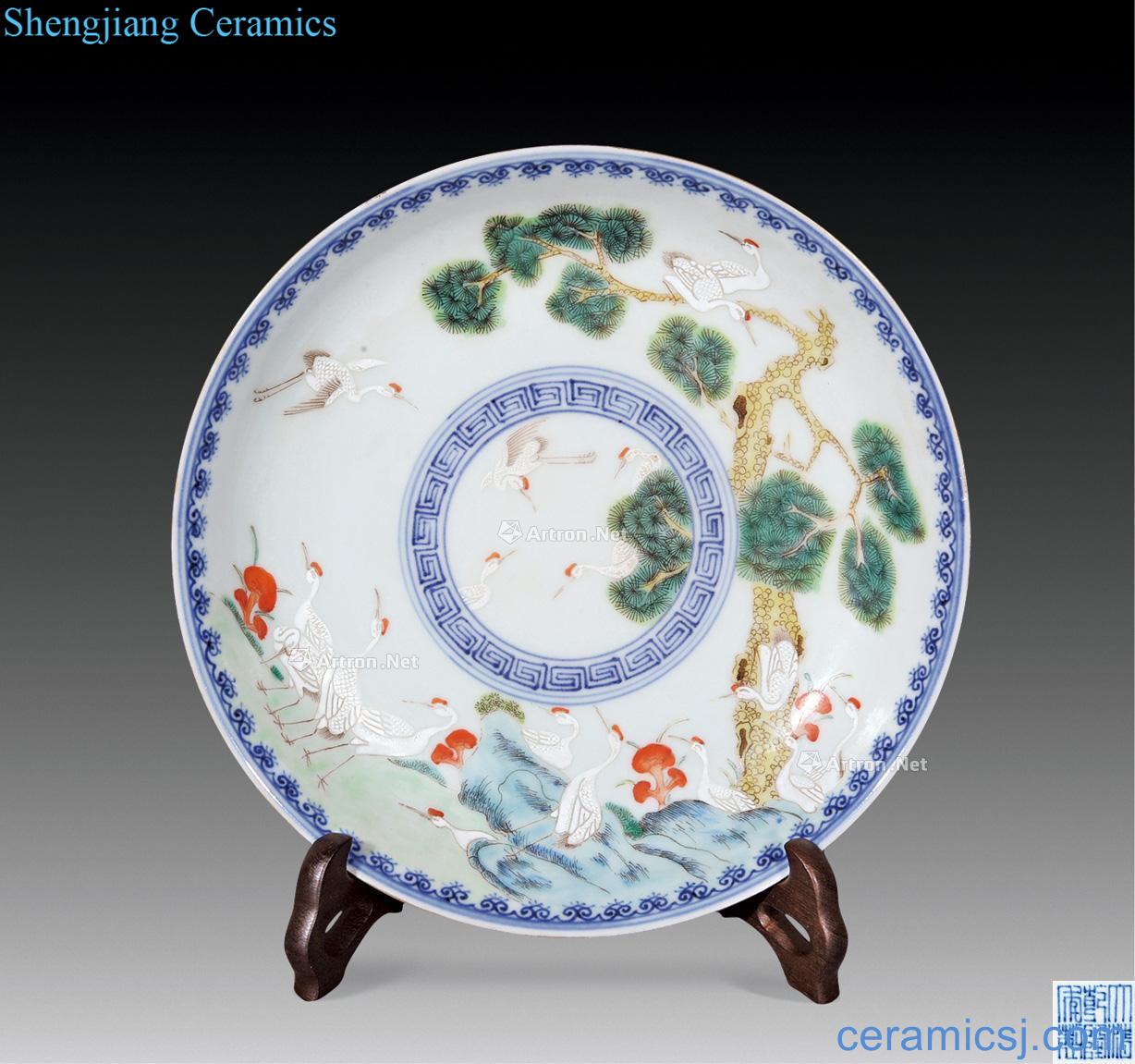 Qing qianlong pastel pine crane plate