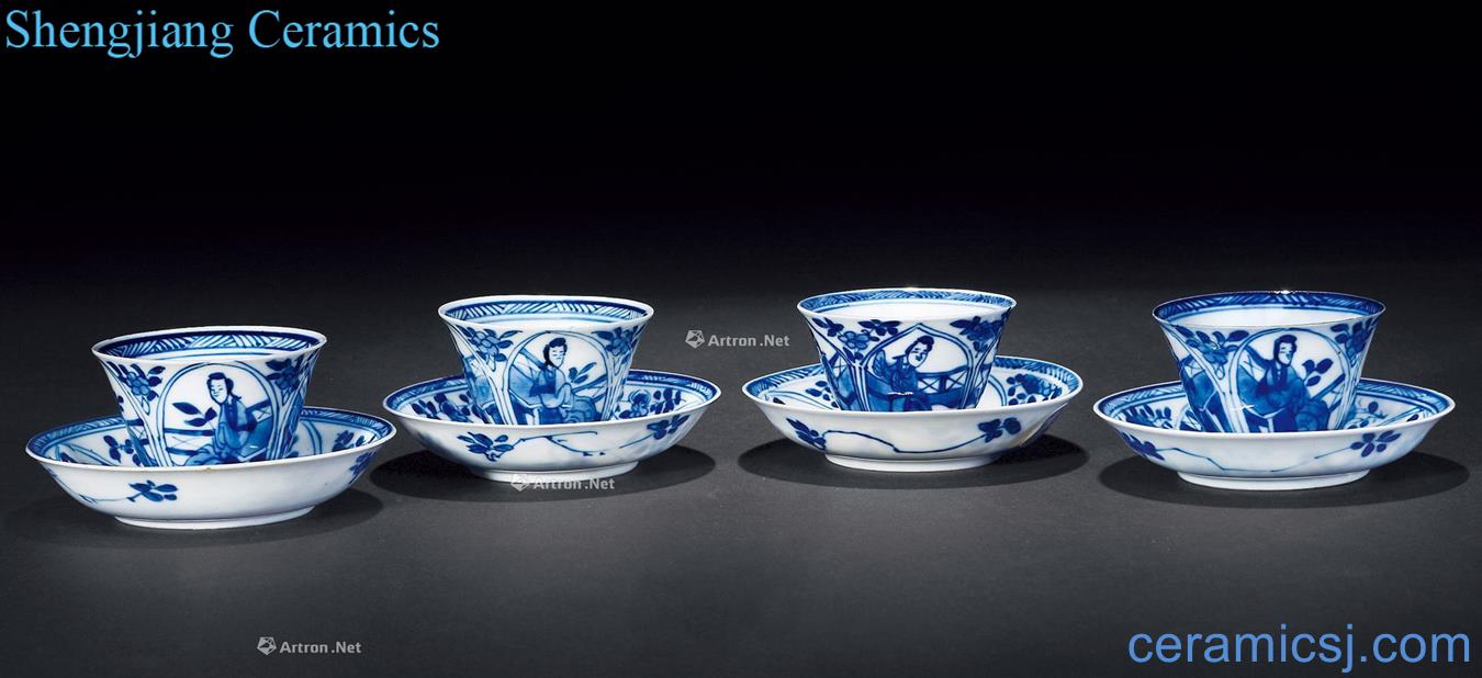 The qing emperor kangxi Blue and white ladies cups and saucers (4 sets)