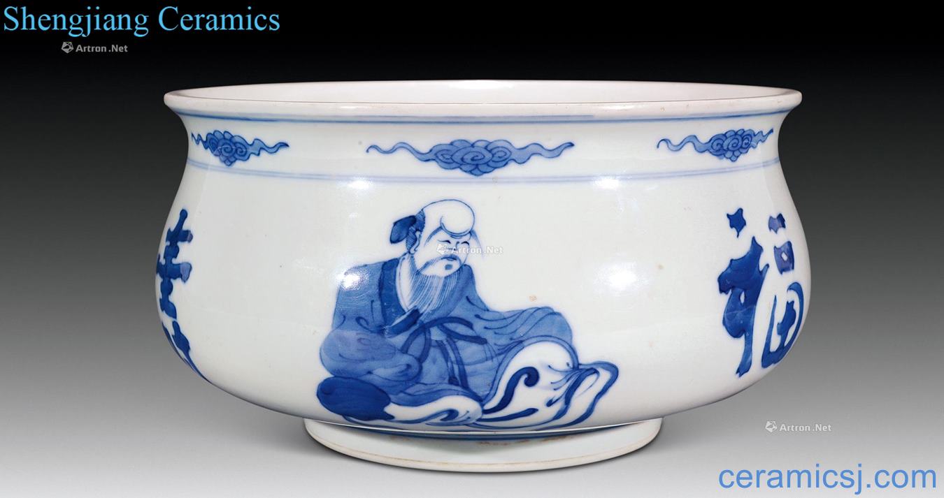 The qing emperor kangxi Blue and white samsung pot furnace
