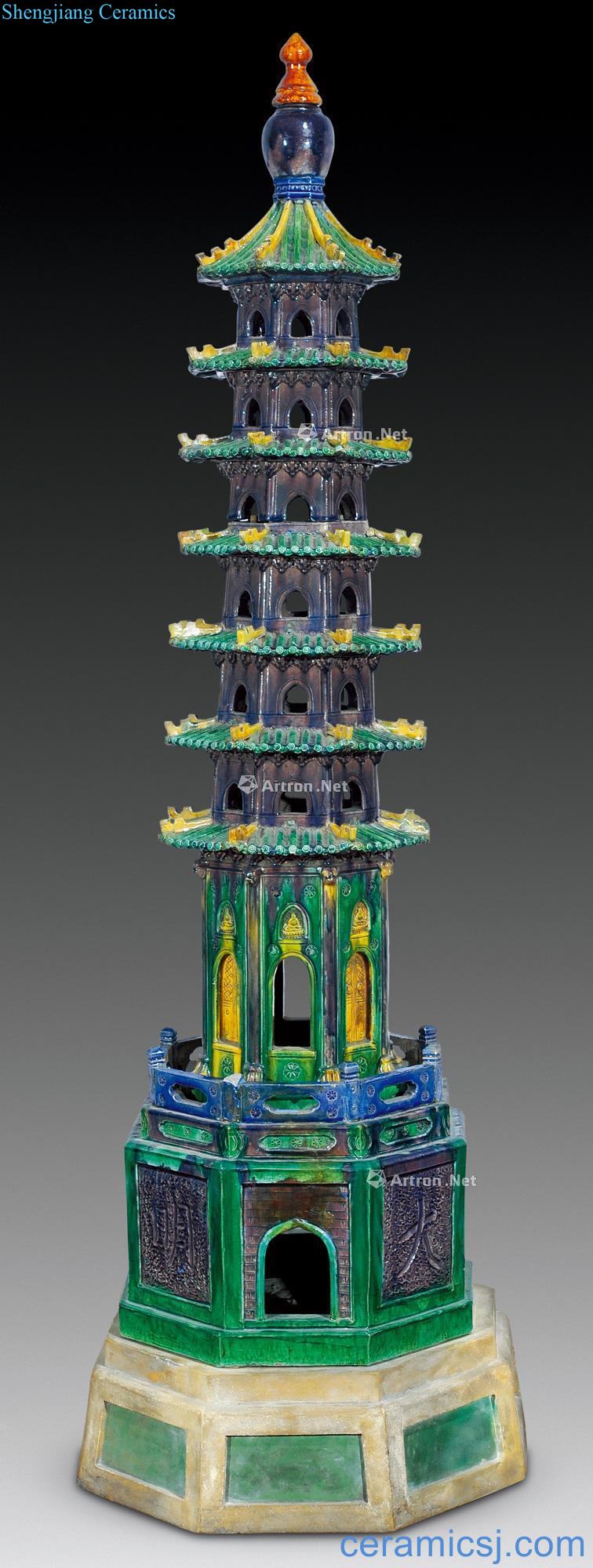 Ming plain tricolour seven pagodas