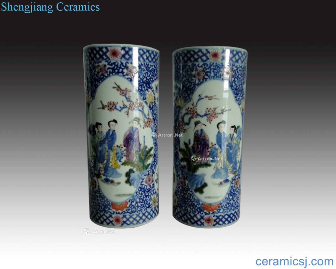 Qing qianlong stories of blue and white enamel cap tube (a)