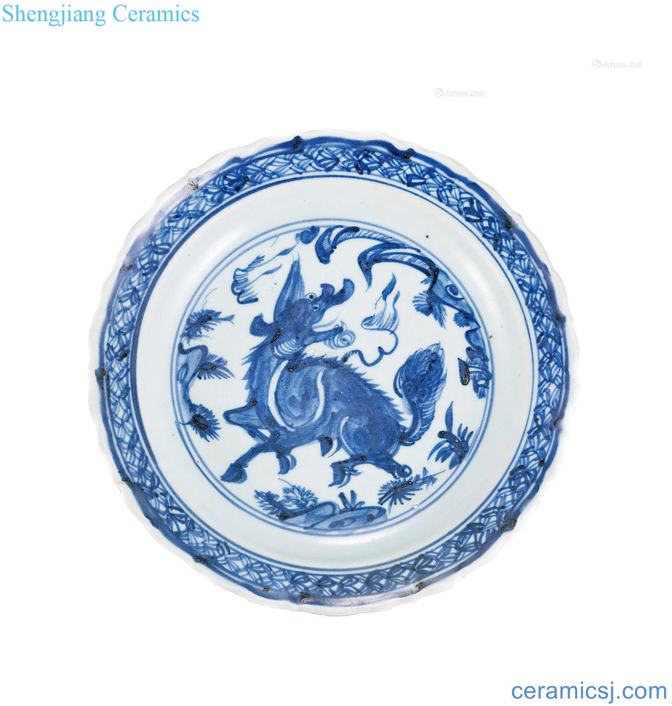 Blue and white rhinoceros full moon set in early Ming dynasty