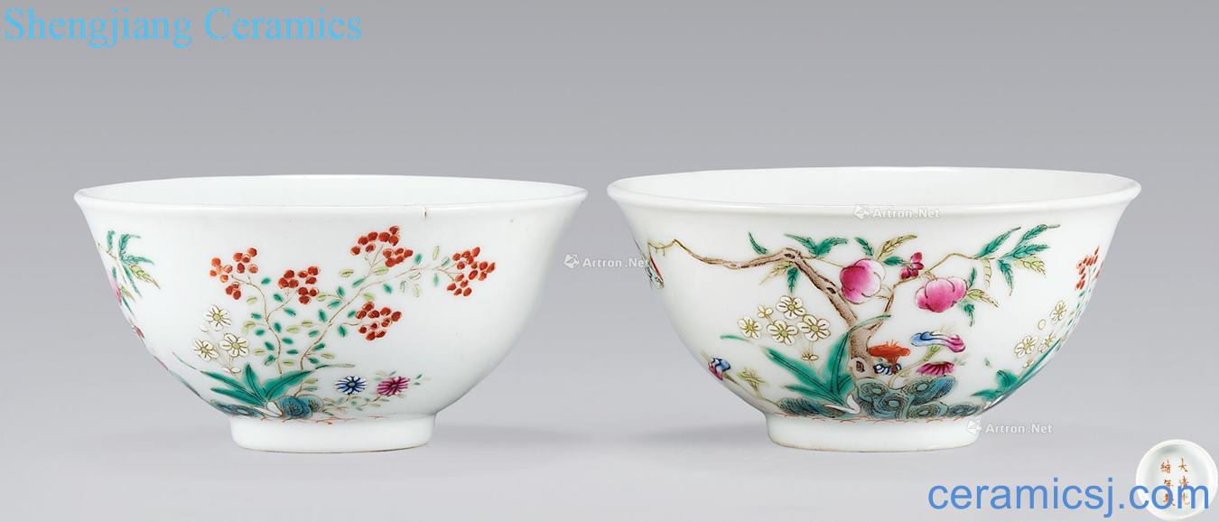 Pastel ganoderma lucidum peach green-splashed bowls reign of qing emperor guangxu (a)