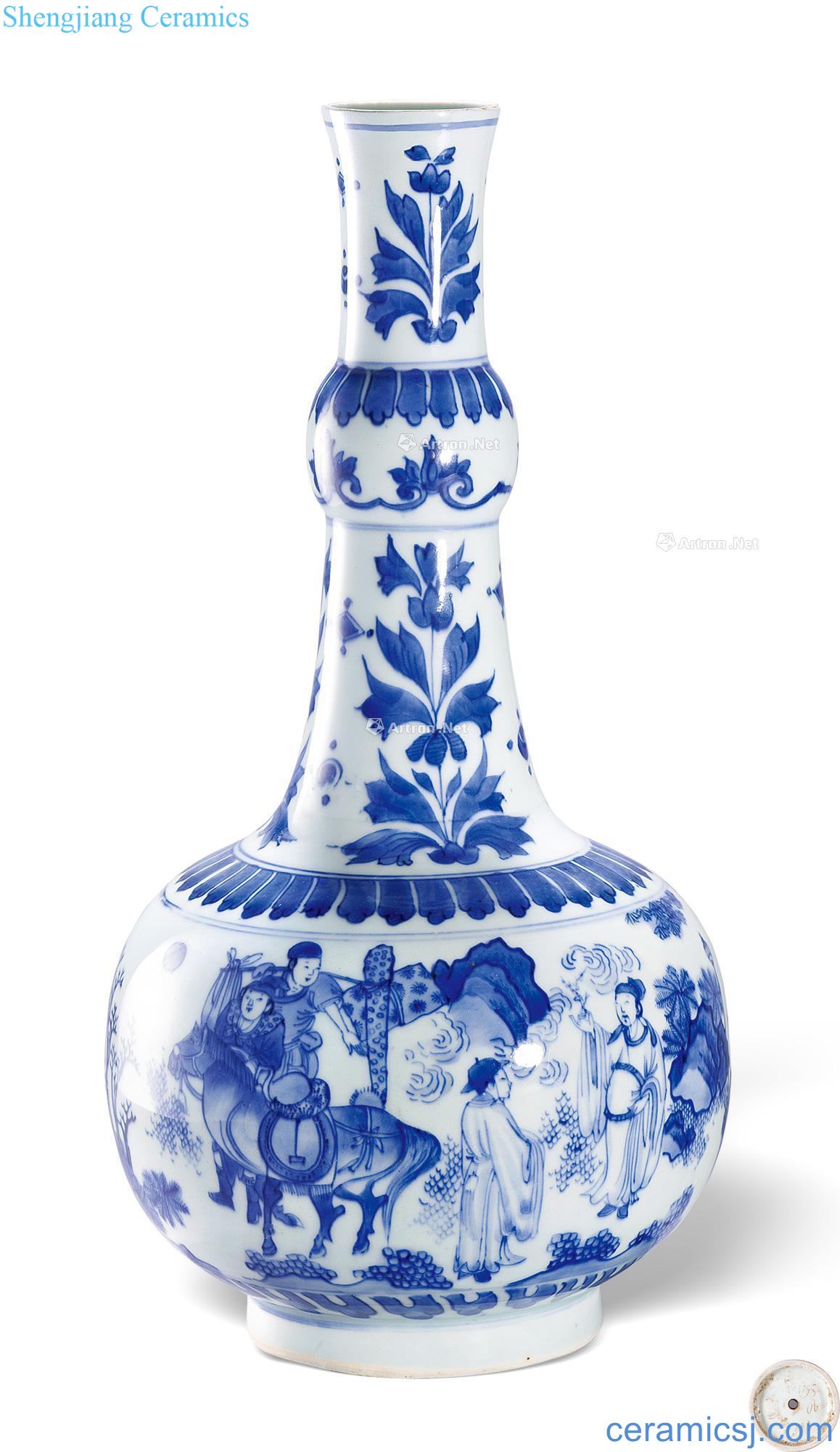 Ming chongzhen Blue and white Wen Wangfang xian figure gourd bottle