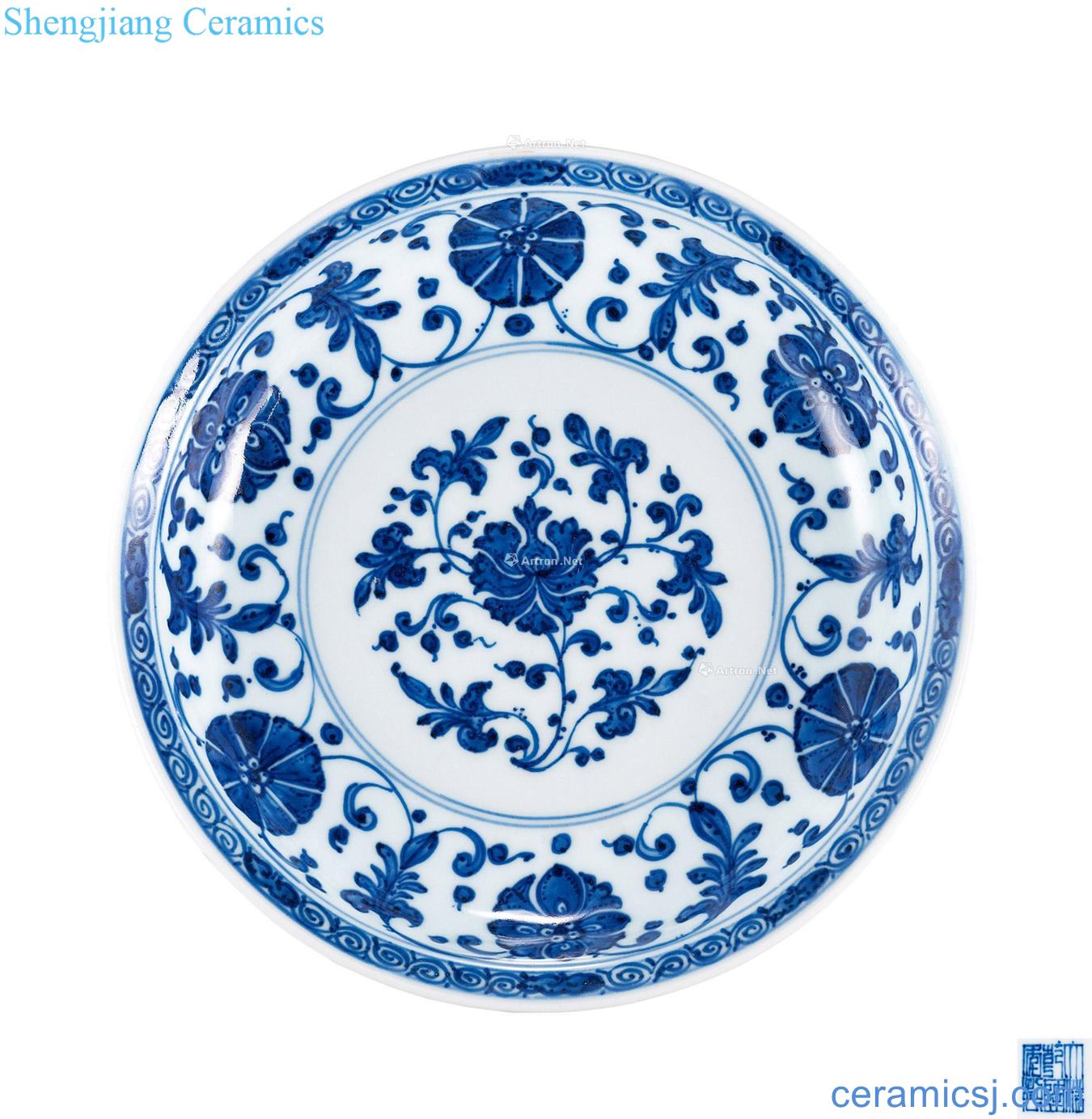 Qing qianlong Blue and white lotus flower tray