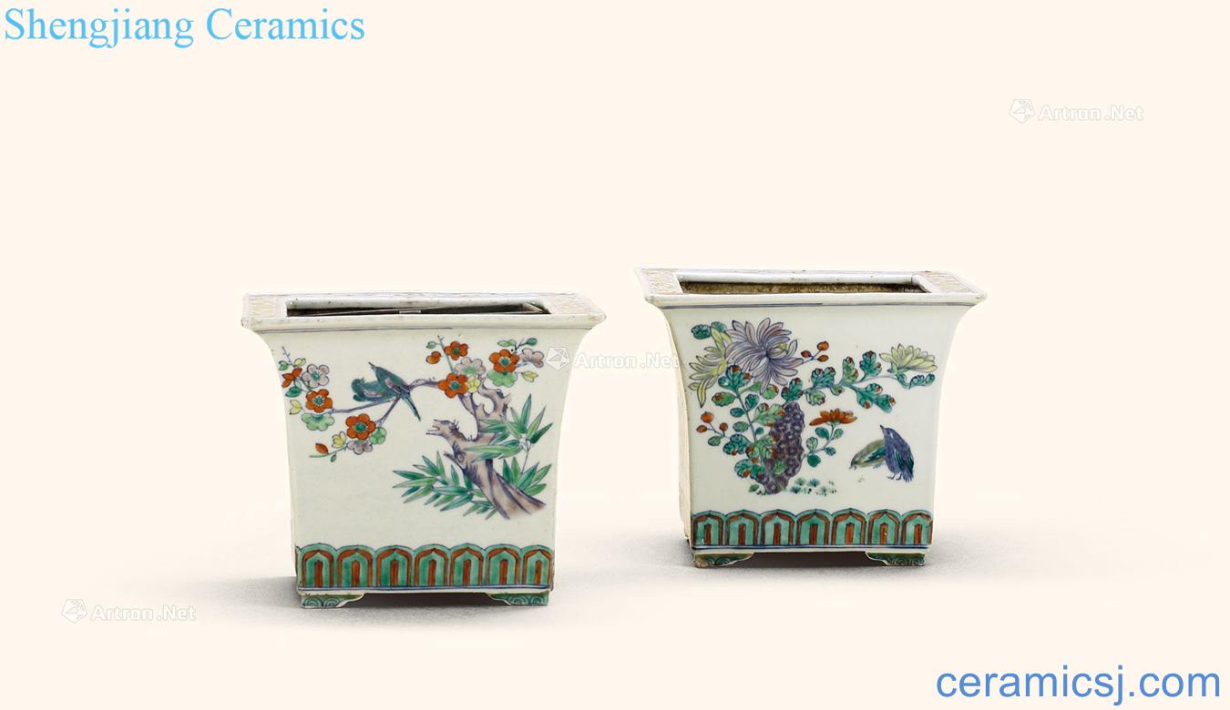 Qing qianlong bucket color painting of flowers and flower POTS (a)
