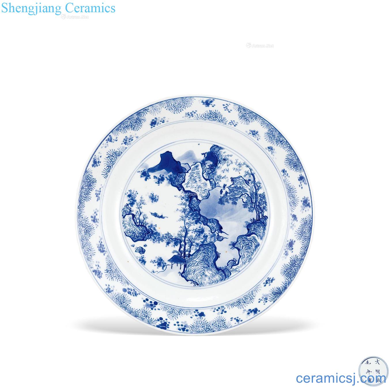 The qing emperor kangxi Blue and white landscape tray