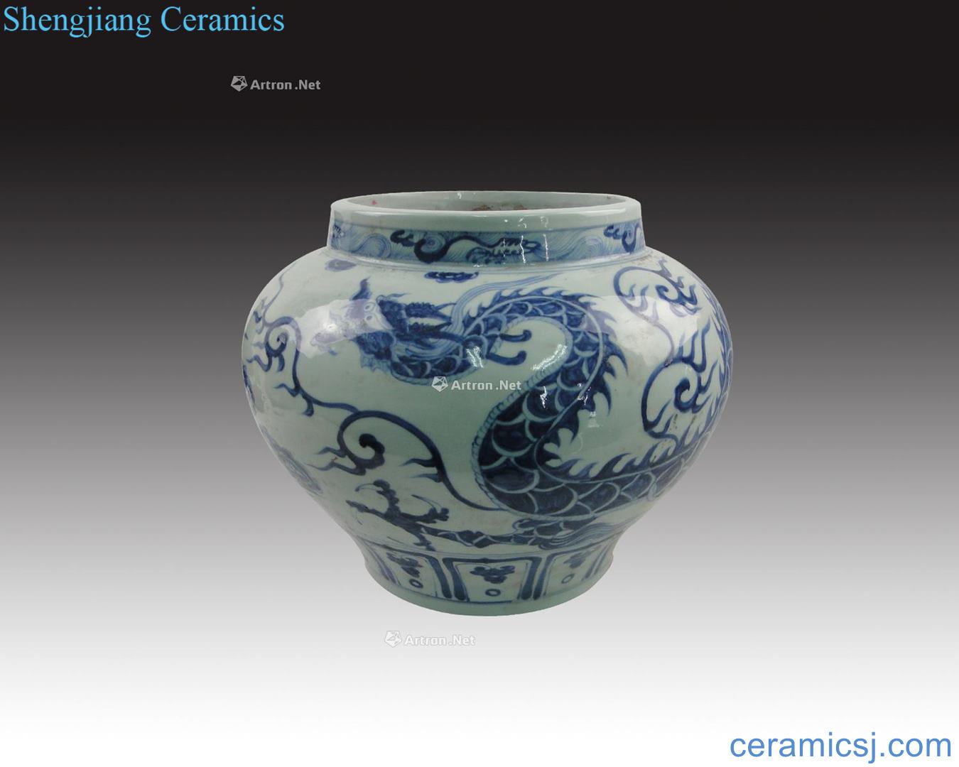 yuan Blue and white dragon wear YunLongWen big pot