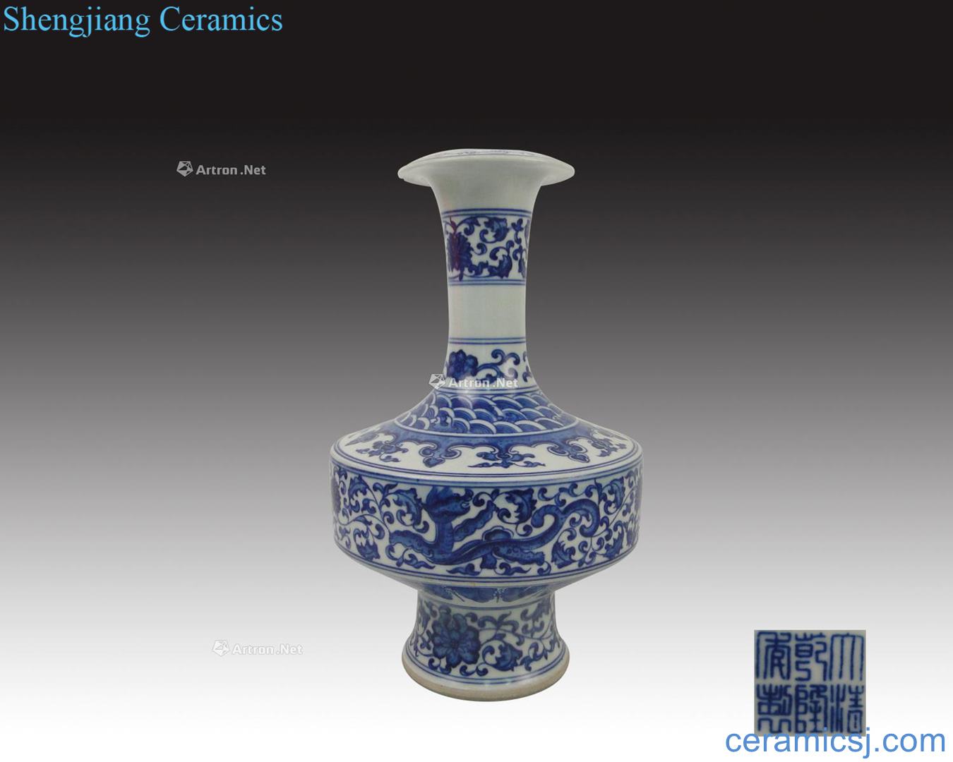 Qing qing qianlong year "blue and white tie up branches even the dragon mouth bottle