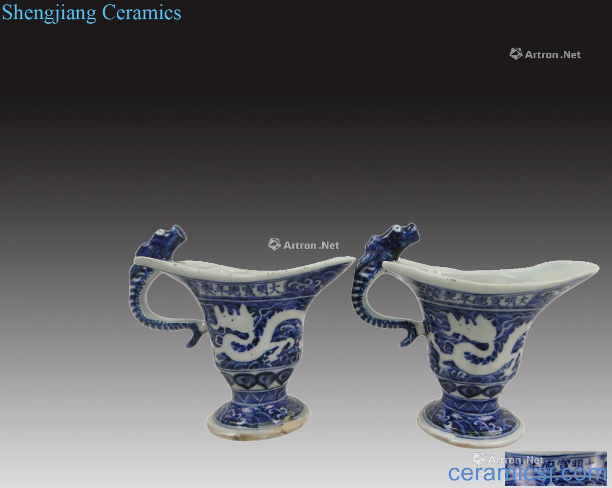 Paragraph Ming xuande blue dragon flying lines goblet (a)