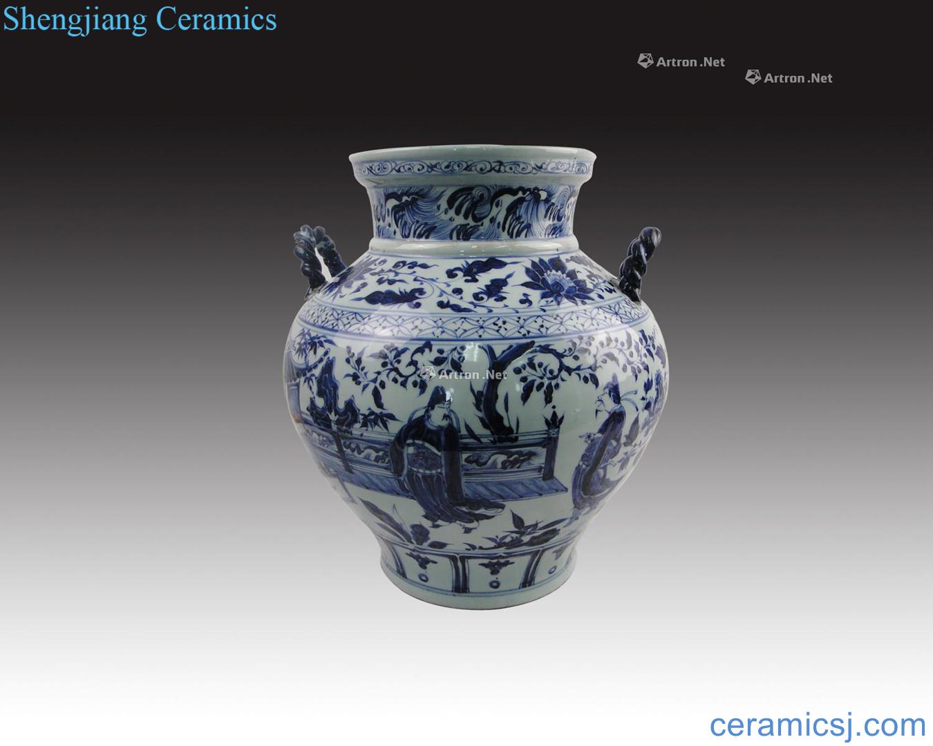 Stories of the yuan dynasty blue and white grain ears cans