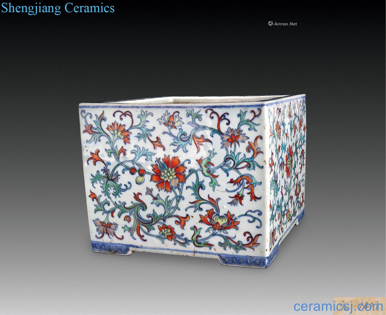 Mid qing Dou colors branch passionflower grain square basin