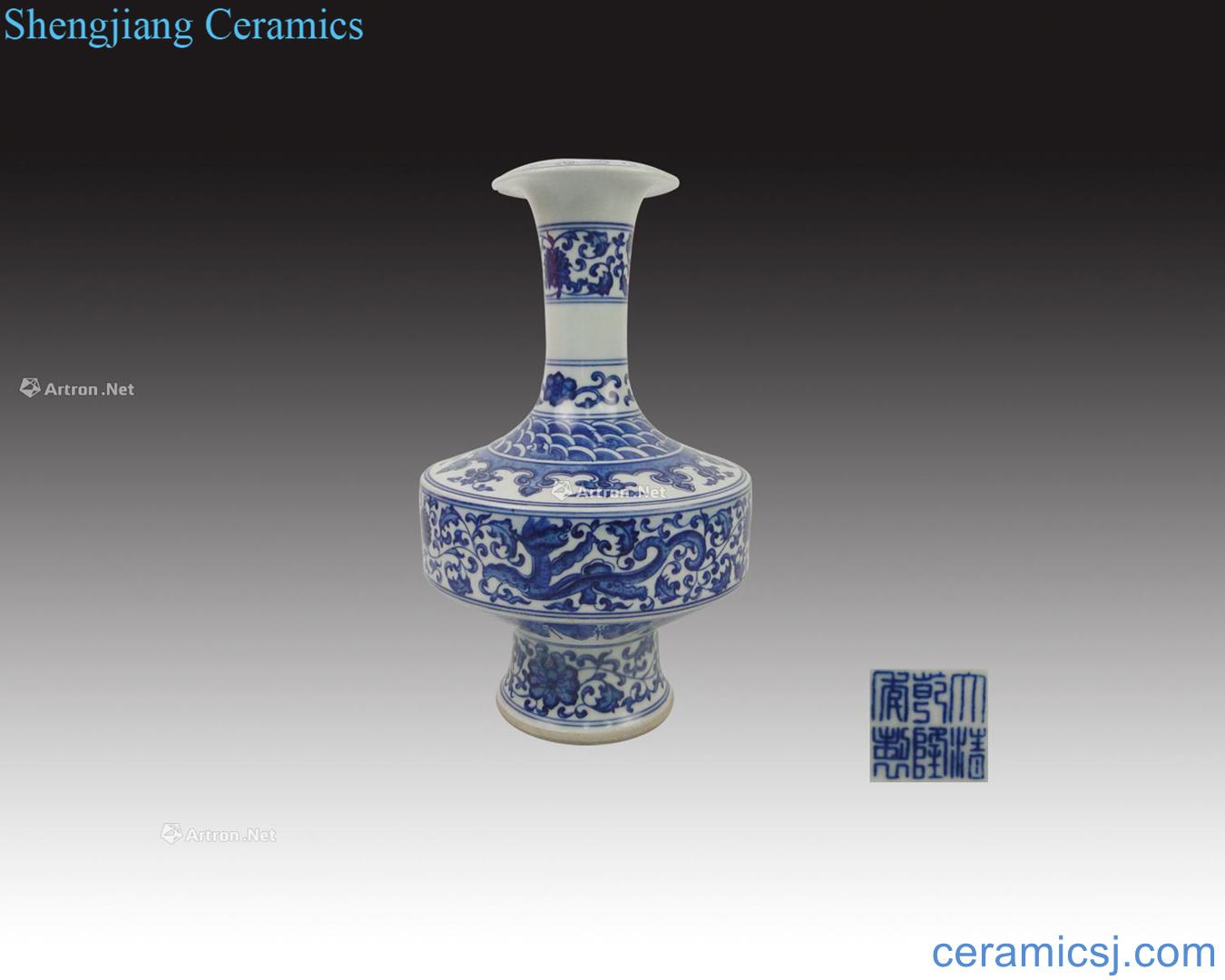 Qing qing qianlong year "blue and white tie up branches even the dragon mouth bottle