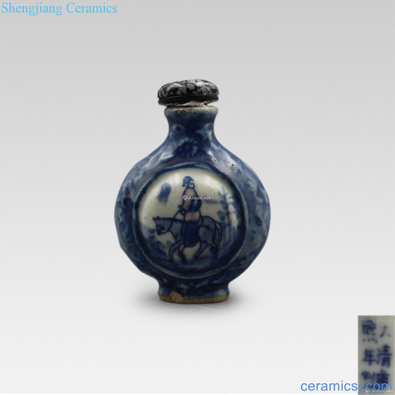 The qing emperor kangxi years with blue and white youligong snuff bottles