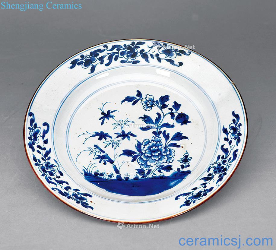 qing Blue and white flowers bamboo fold along the plate