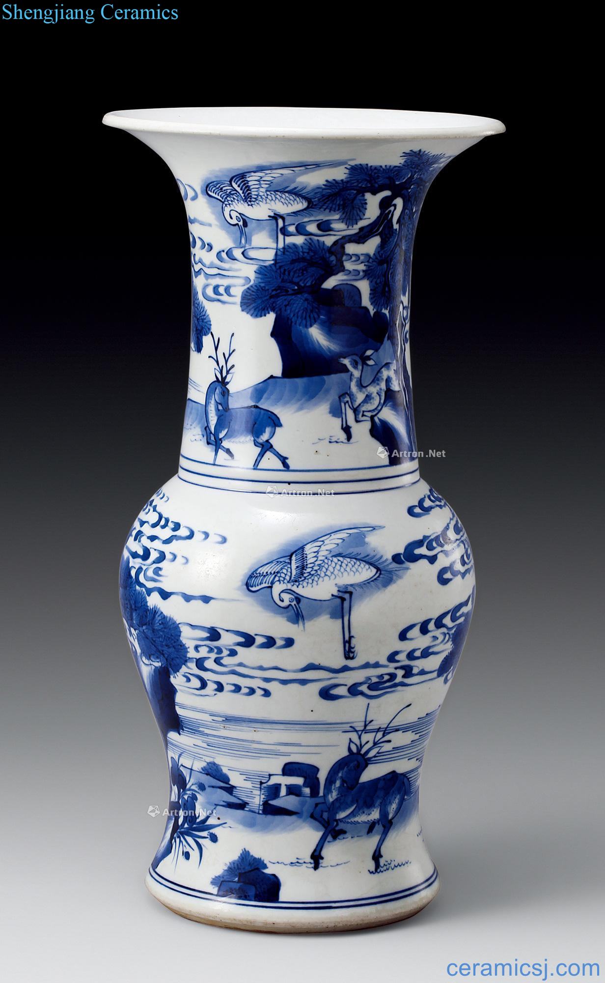 The qing emperor kangxi Blue and white crane deer with spring PND tail-on statue