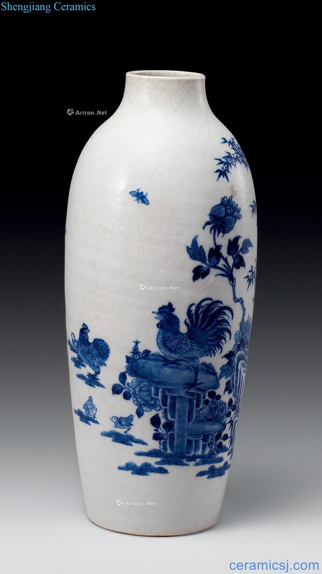 Qing dynasty Blue and white figure bottles of prosperous business