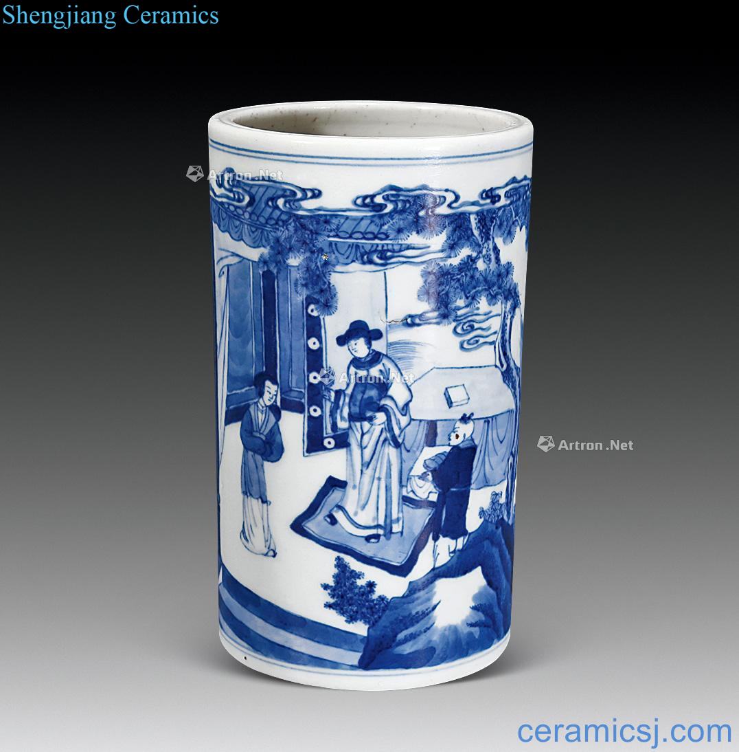 The qing emperor kangxi Blue and white moats leaf brush pot
