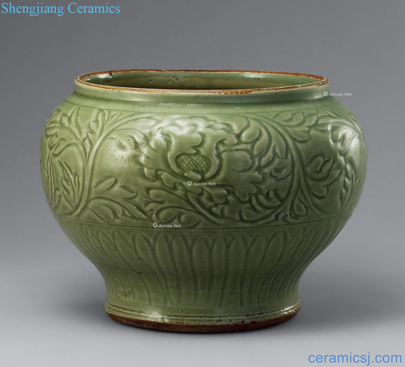 yuan Longquan celadon carved flower pot