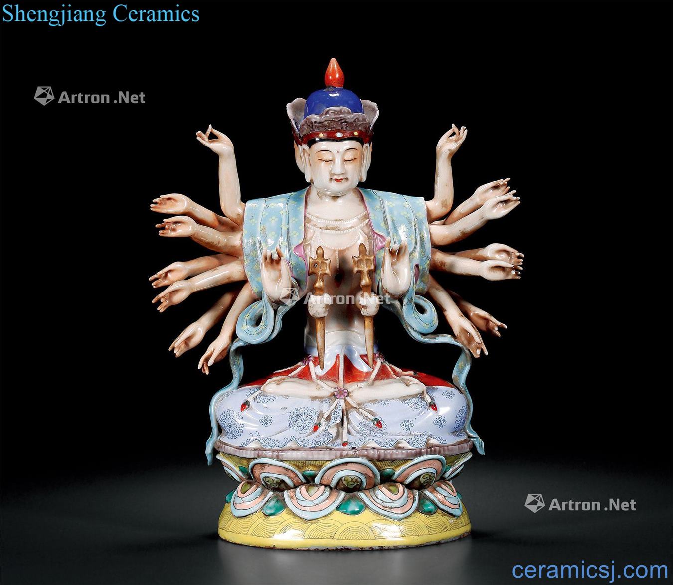 Mid qing pastel sixteen arm guanyin