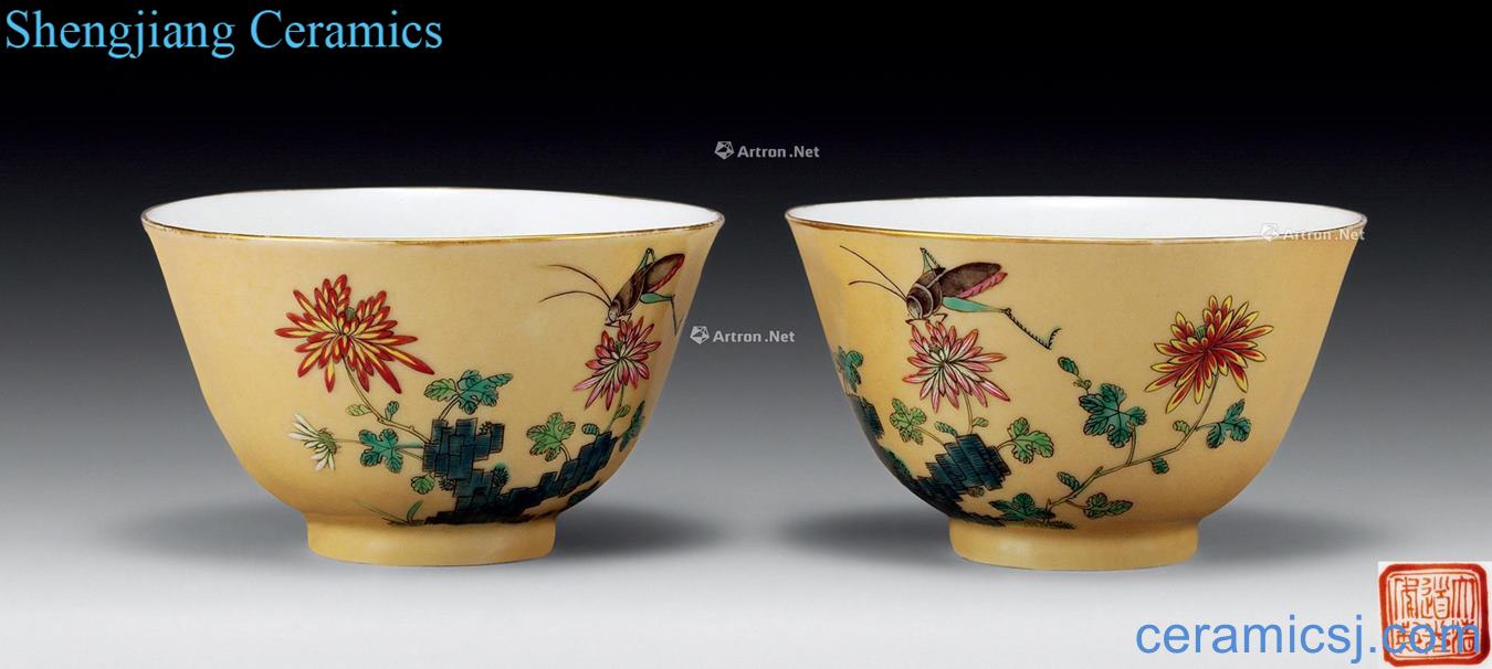 Qing daoguang Cream-colored glaze powder enamel bowl of grasses and flowers (2)