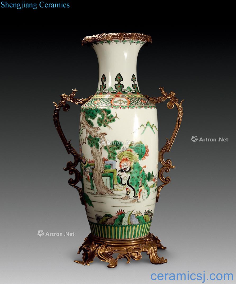 Qing with copper powder enamel in The Three Kingdoms story bottle