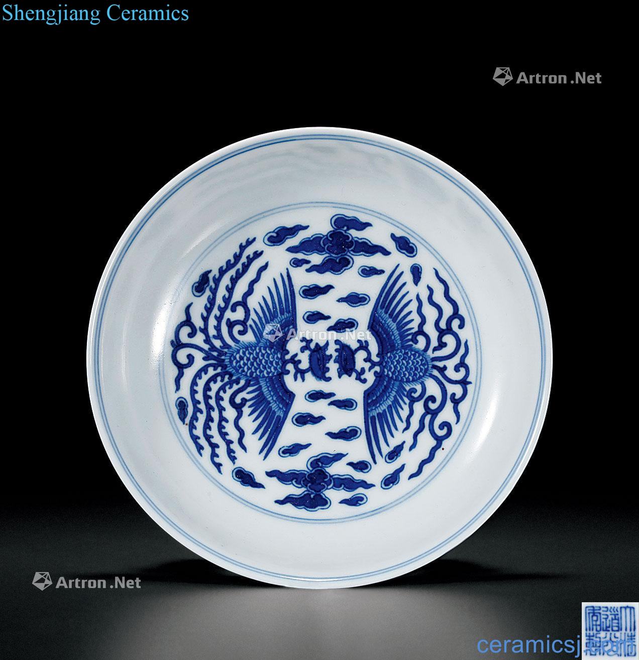 Qing daoguang Blue and white double phoenix plate