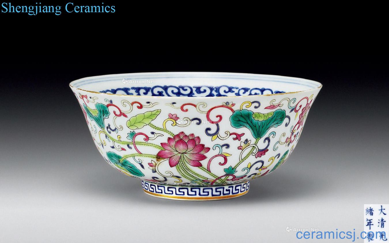 Qing guangxu pastel blue lotus lotus bowl