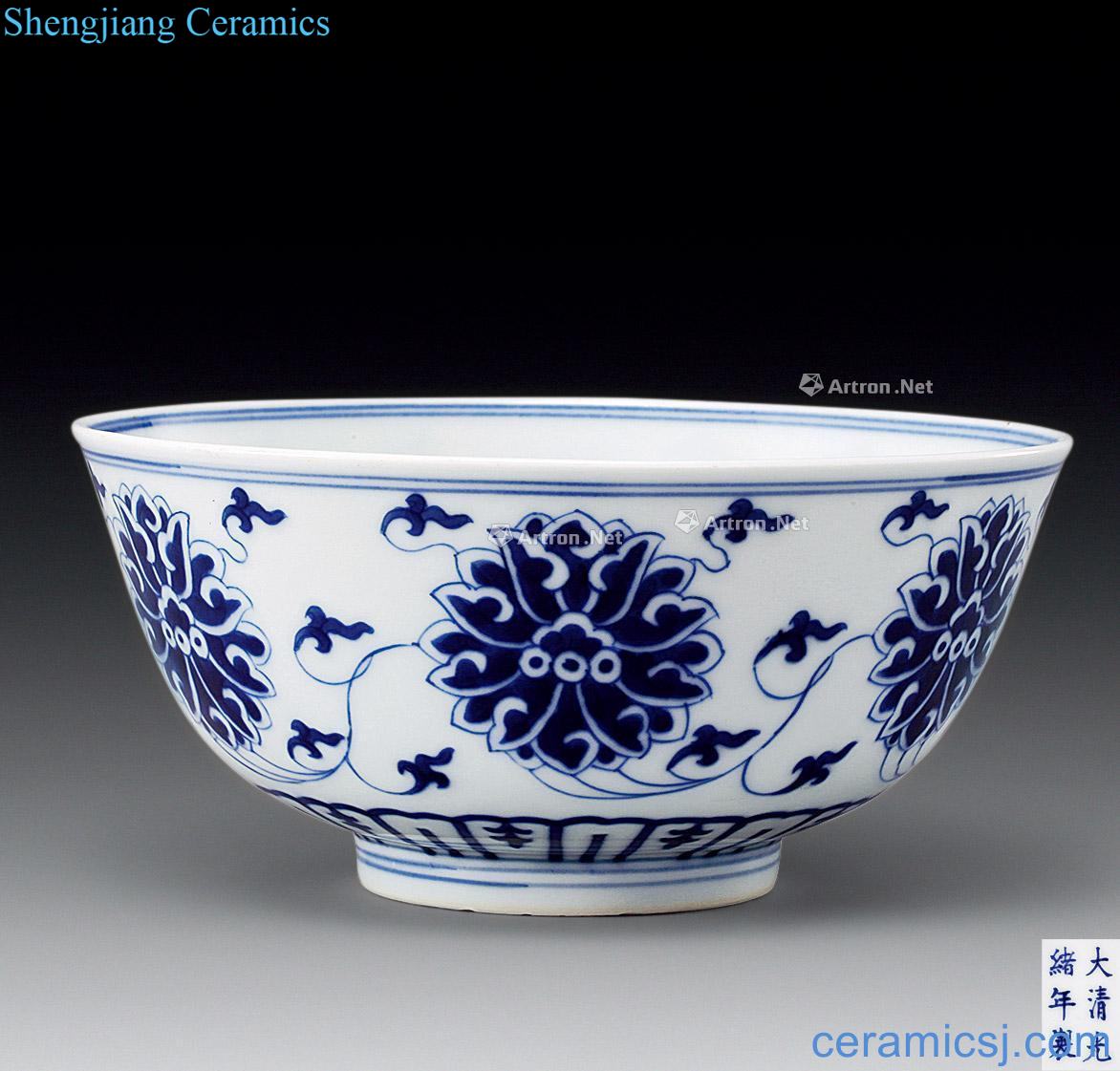 Qing guangxu Blue and white flower bowls bound branches