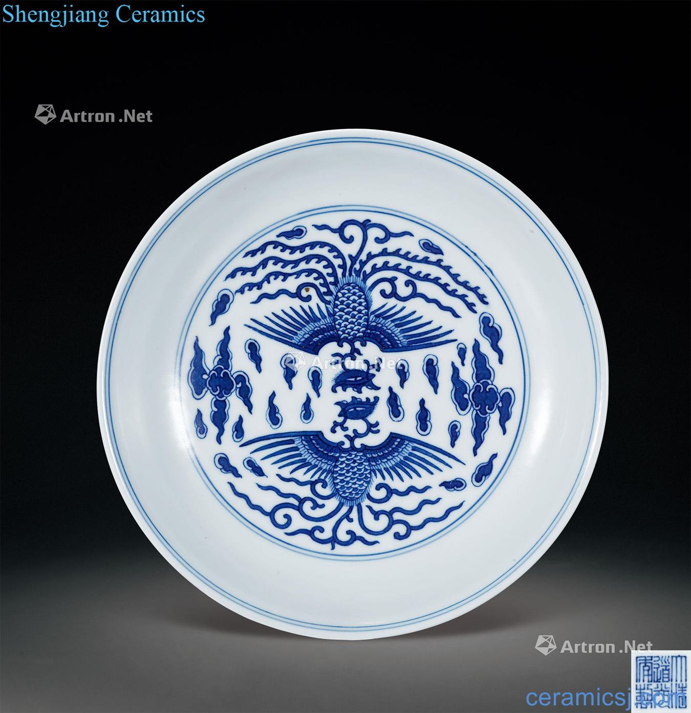 Qing daoguang Blue and white double phoenix plate