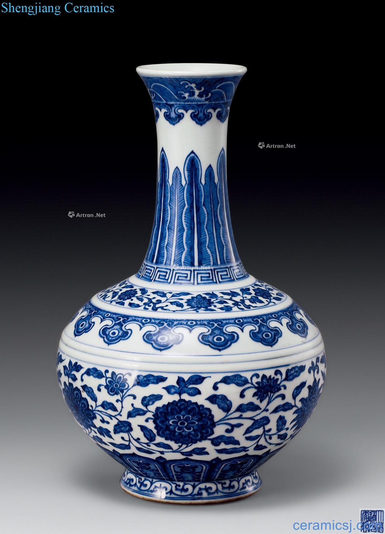 Qing daoguang Blue and white floral bottle wrapped branches