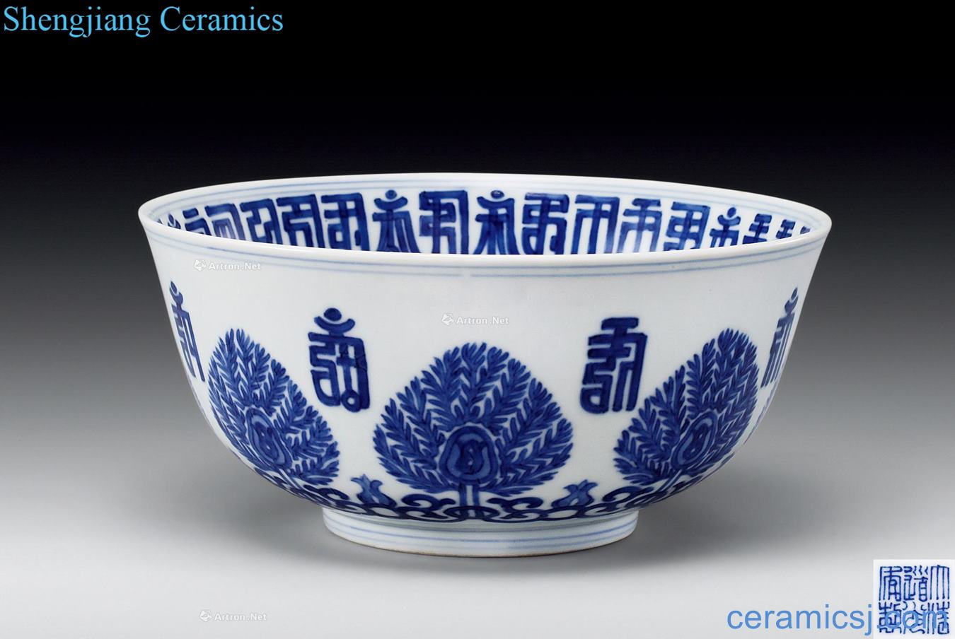 Qing daoguang Blue and white flower bowl life of words