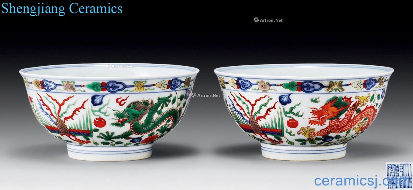 Qing qianlong Colorful longfeng green-splashed bowls (2)