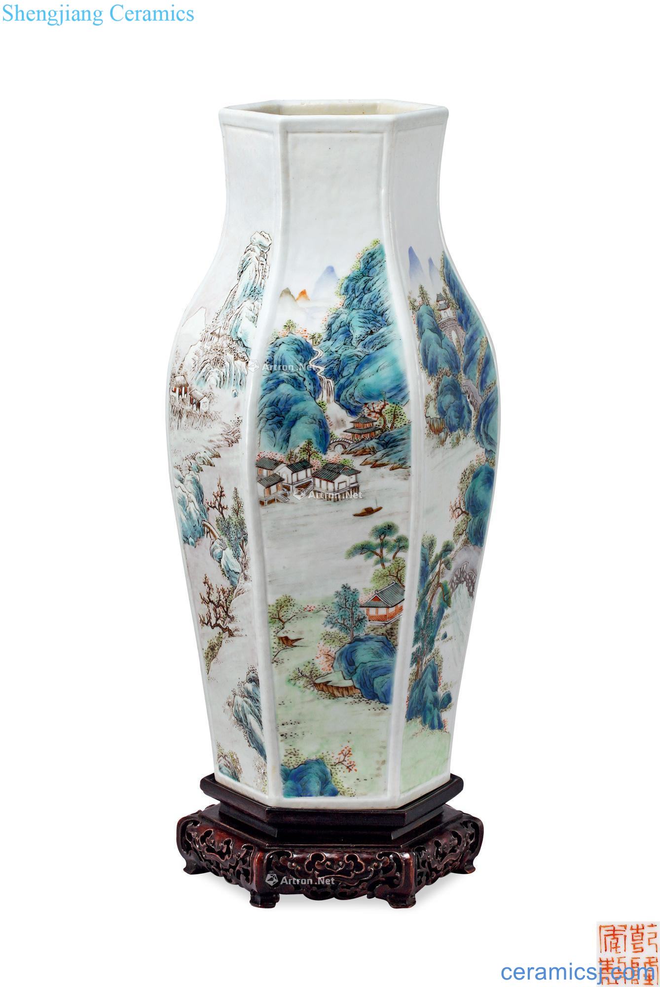 Clear pastel landscape character vase