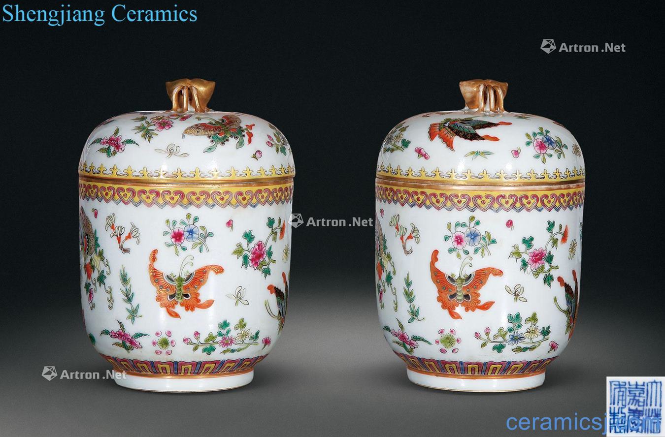 Qing jiaqing famille rose flower butterfly tougue cans