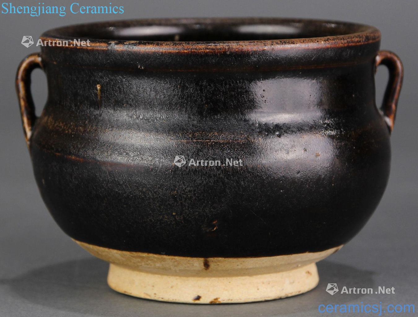 The song dynasty Henan black glaze binaural pot, sauce glaze tinea bowl