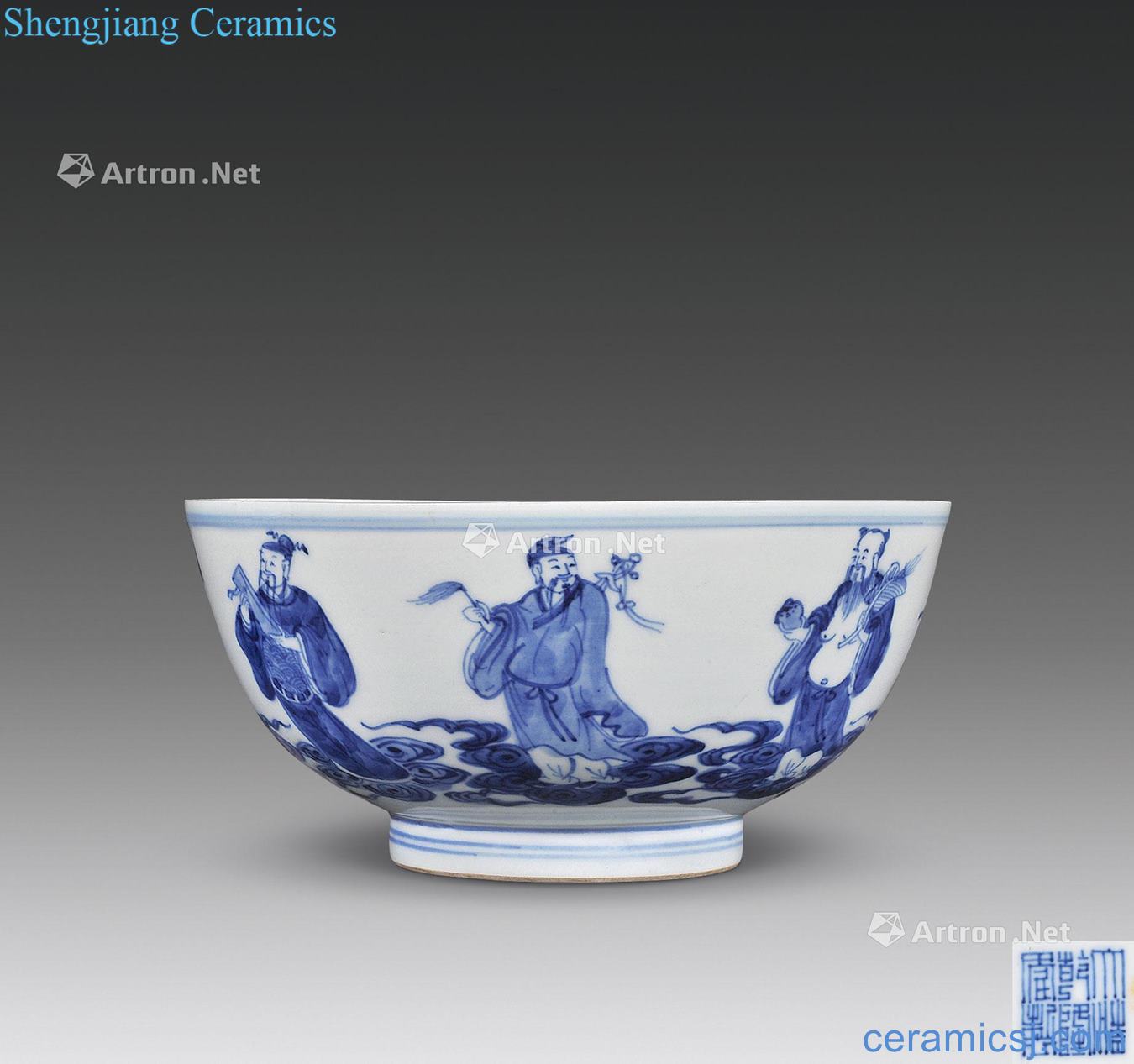 Qing qianlong Blue and white figure large bowl of the eight immortals