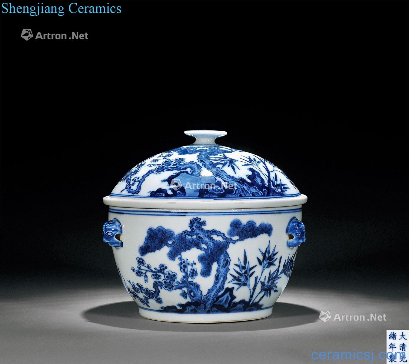 Qing guangxu Blue and white, poetic figure to offer them warm