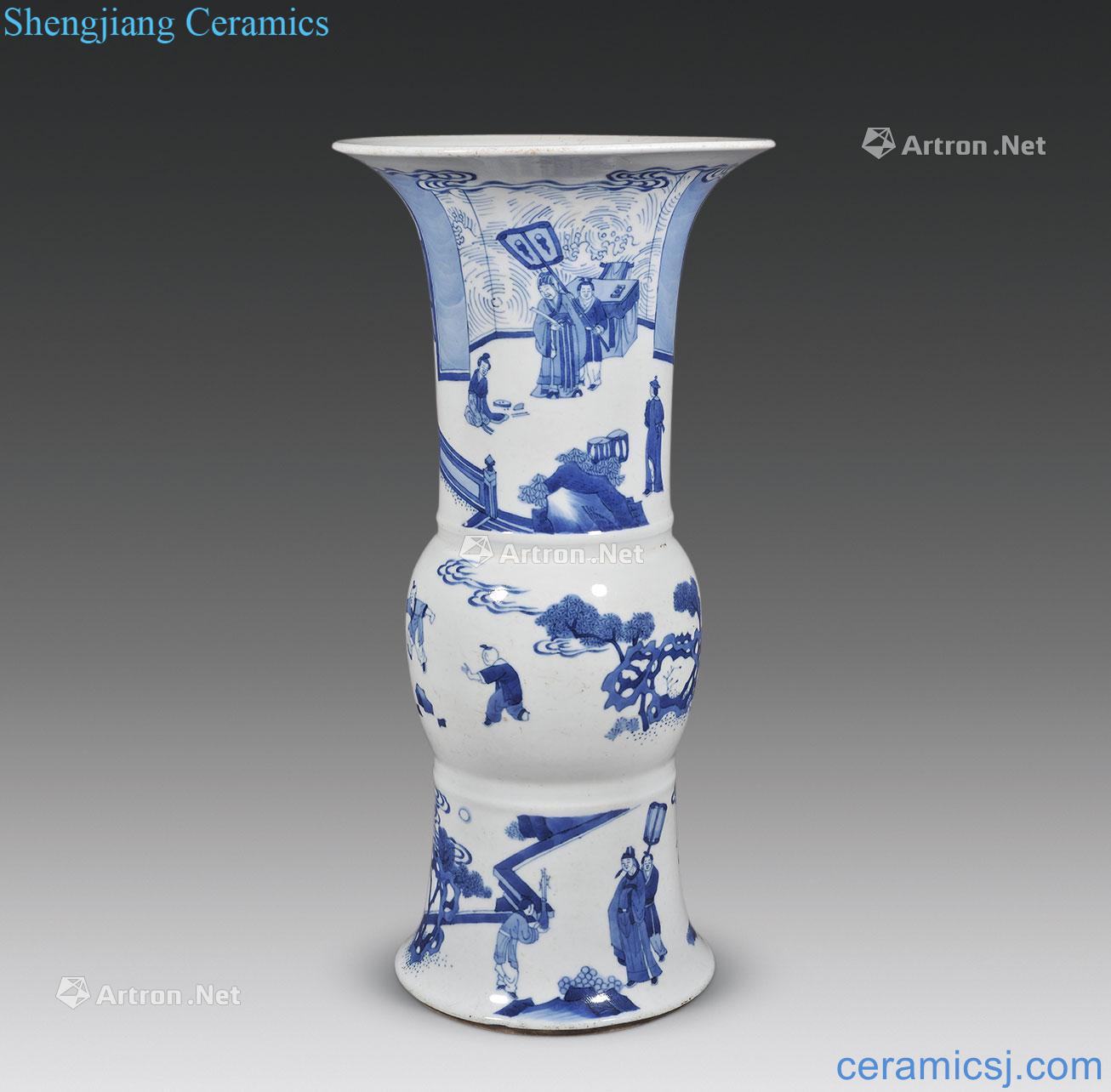 Qing wen flower vase with blue and white characters