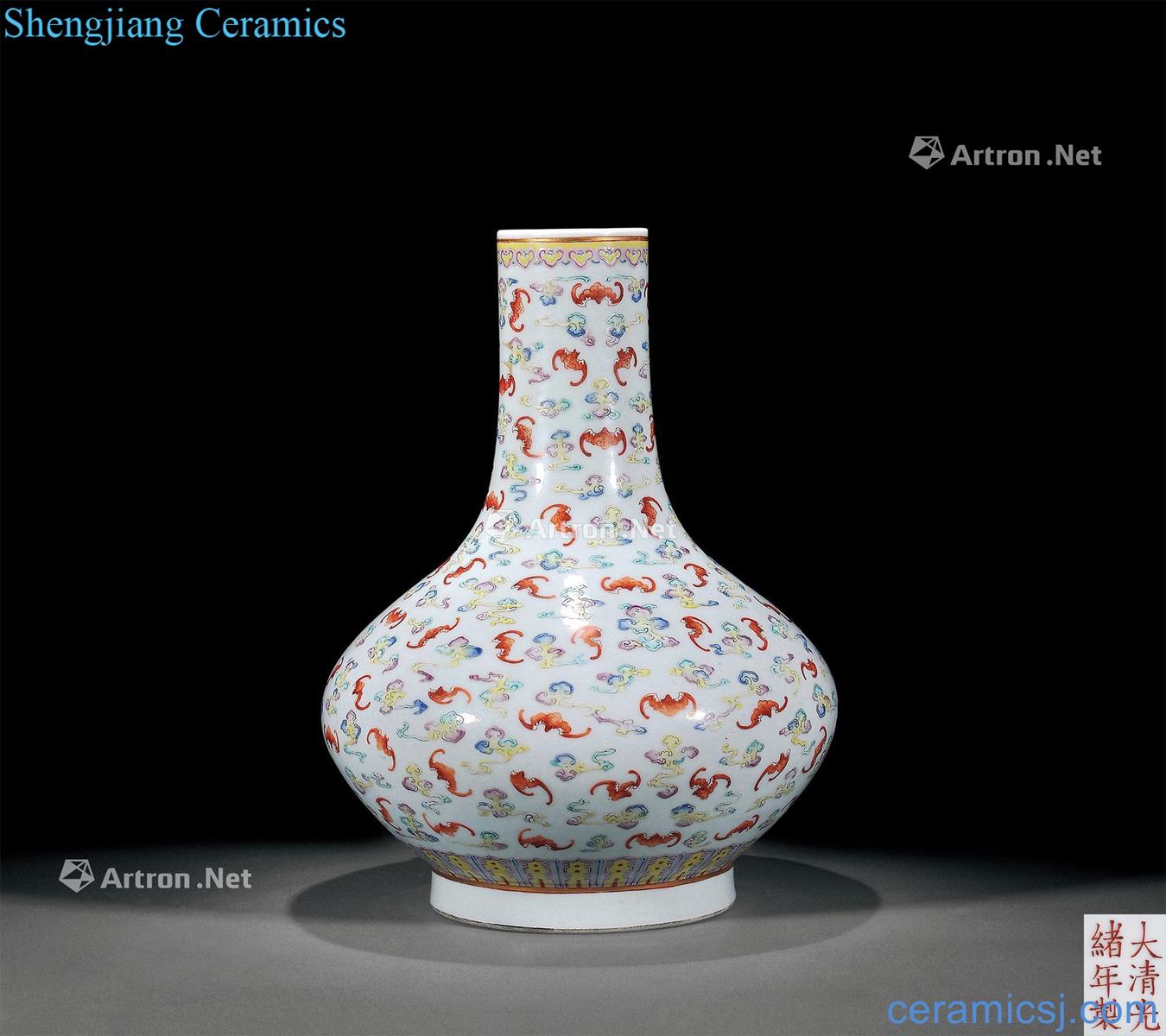 Pastel reign of qing emperor guangxu cloud bat grain water bottles