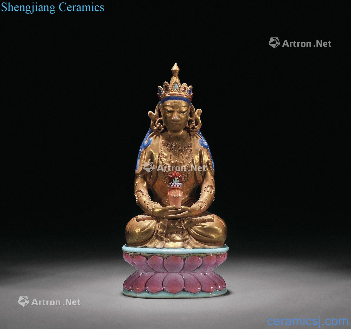 Qing qianlong Gold glaze enamel boundless life of Buddha