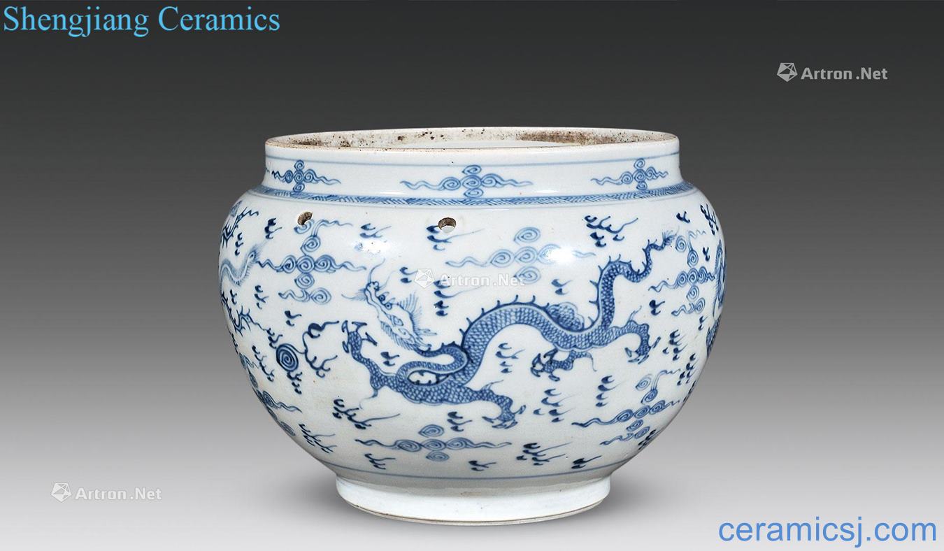 Qing yongzheng Blue and white longfeng grain porridge pot