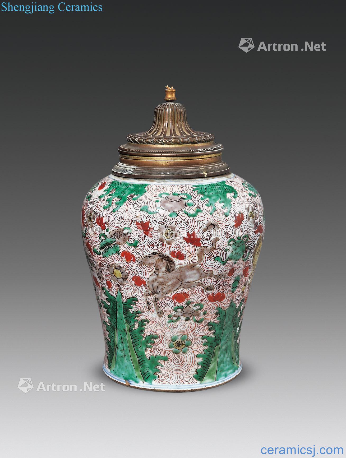 The qing emperor kangxi multicoloured hippocampal grain tank