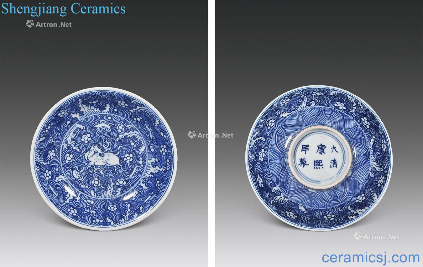 The qing emperor kangxi Blue and white hippocampus tray