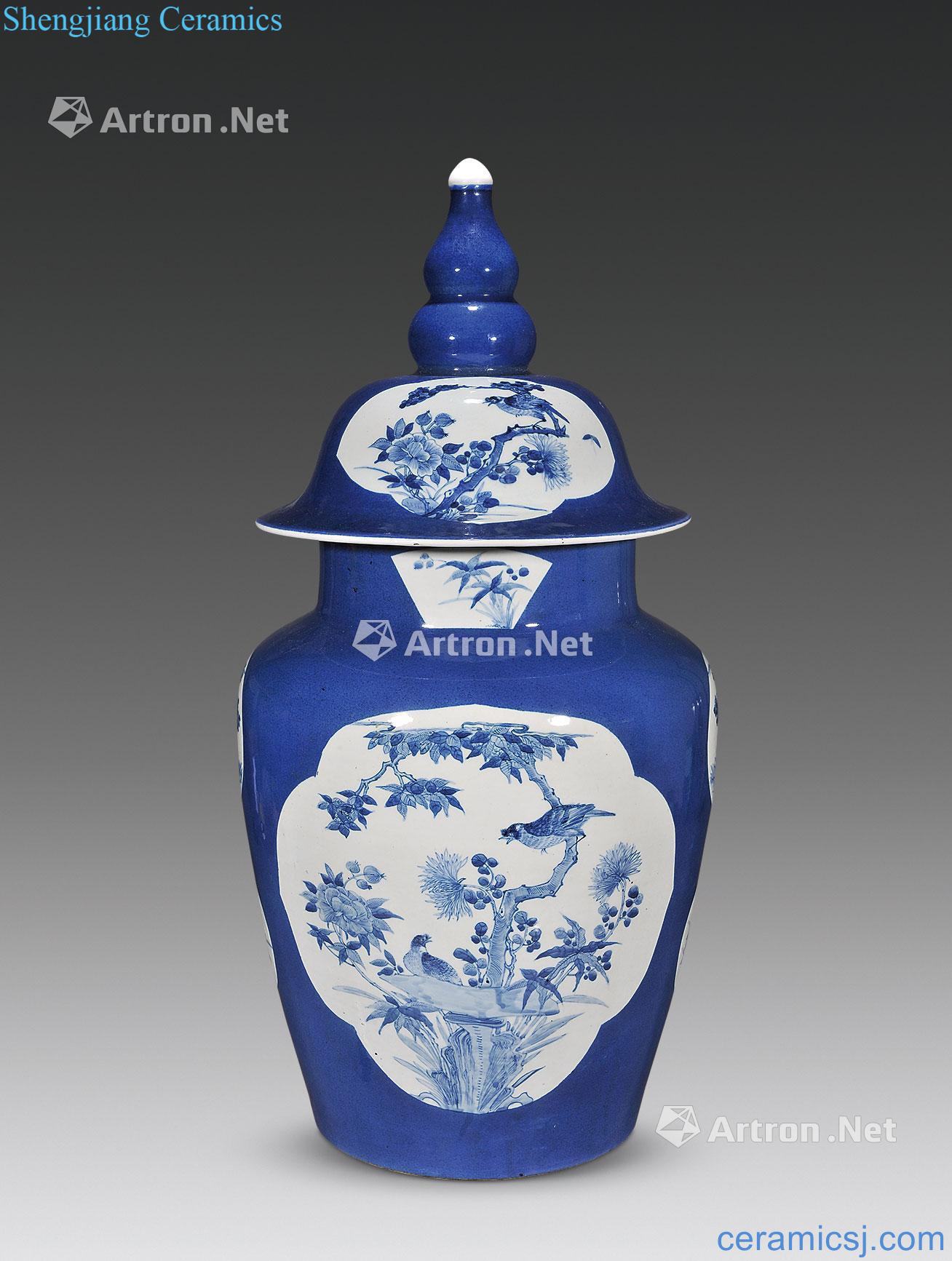 Qing guangxu Blue glaze blue and white flower grain medallion general cans