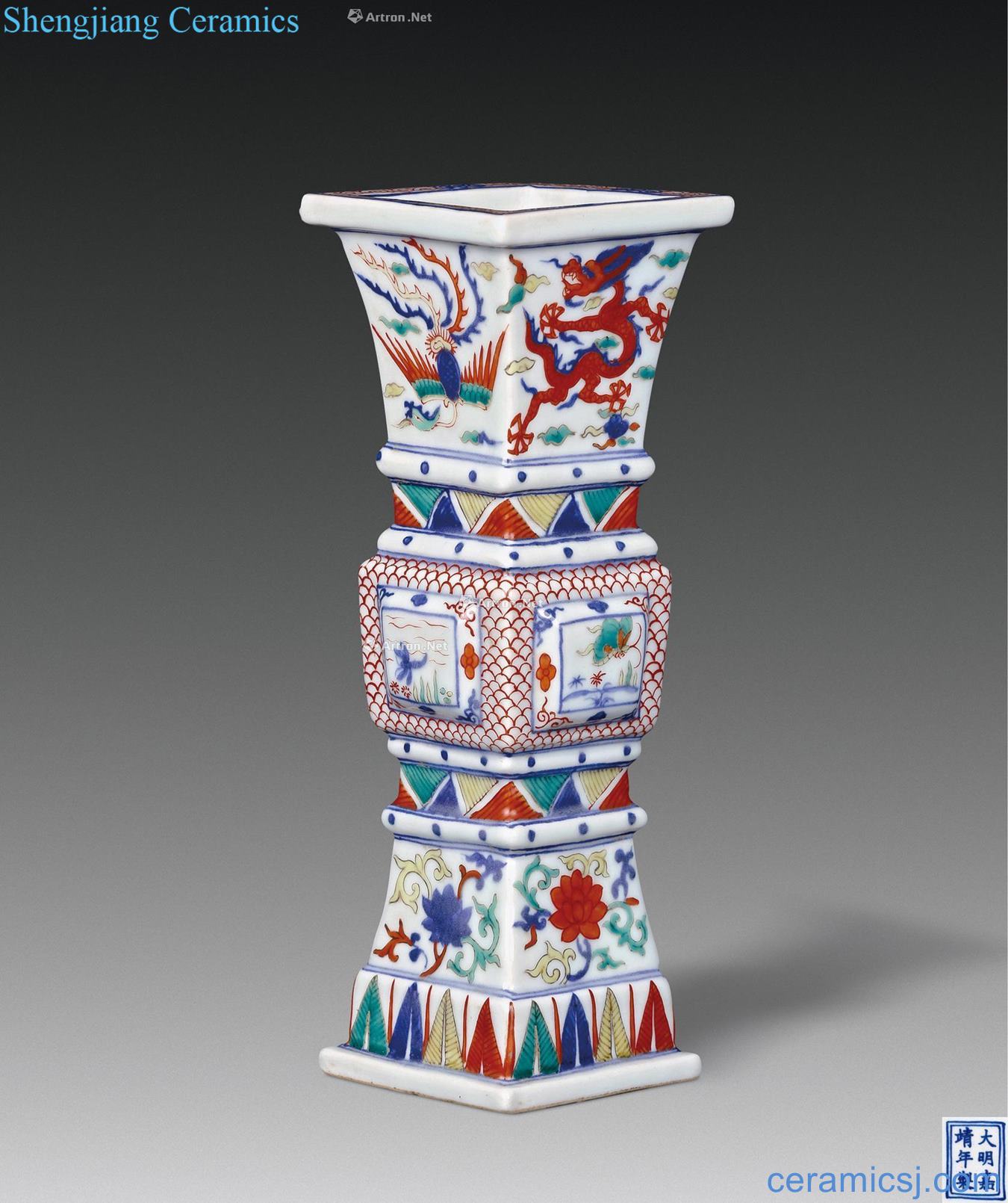 jiajing Five dragon grain flower vase with (a)