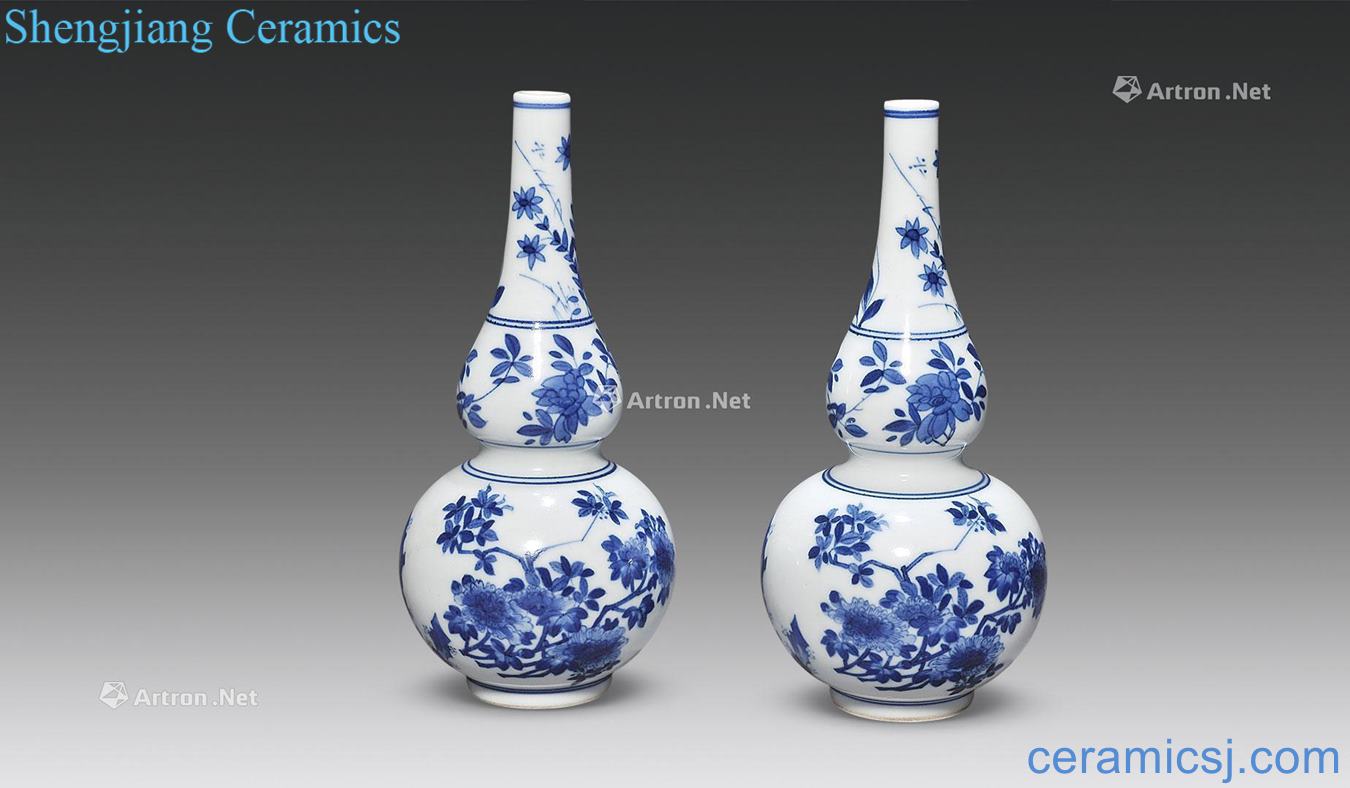 The qing emperor kangxi Blue and white flower grain small gourd bottle (a)